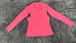 FILA Sport Womens V-Neck Long Sleeve Activewear Training Shirt Pink Large